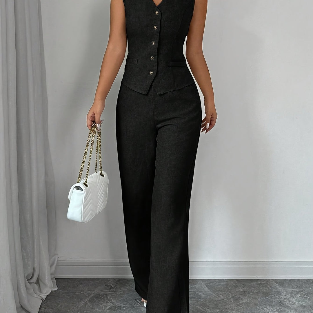 Malia |Elegant Vest with V-Neck and Straight Pants Set