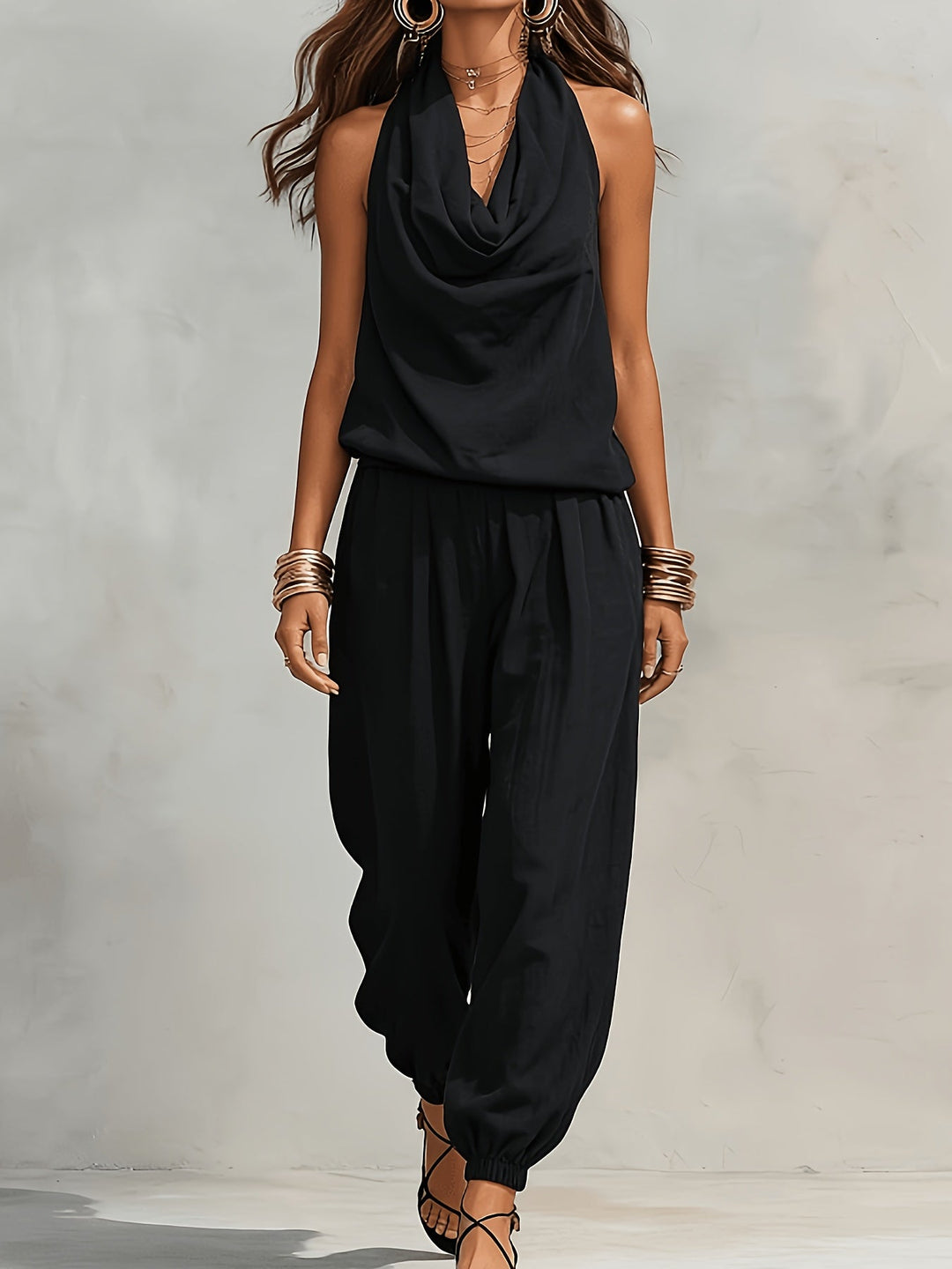 Allegra | Halter Top and Wide Leg Pants Set with Linen Texture