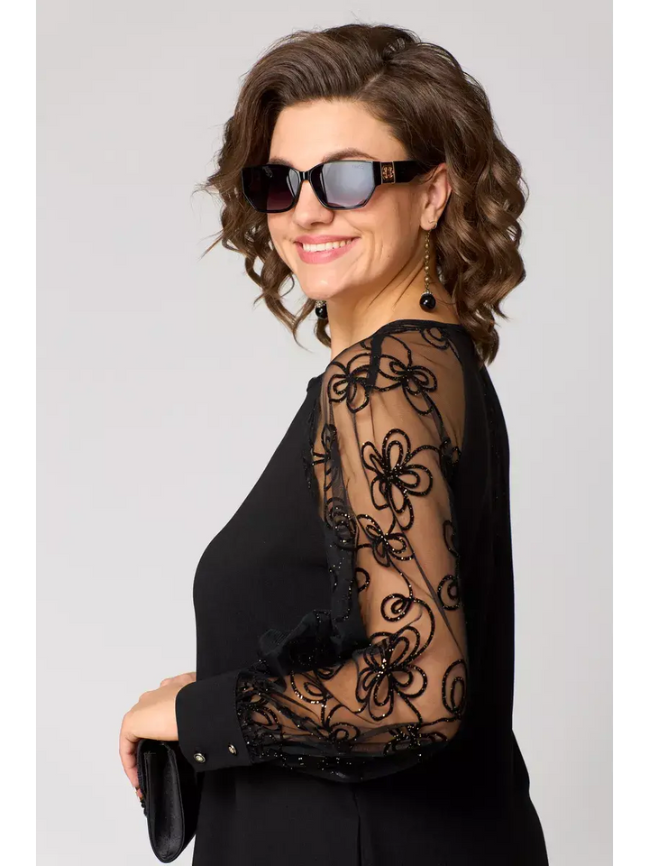 Noir Lace Sleeve Swing Dress