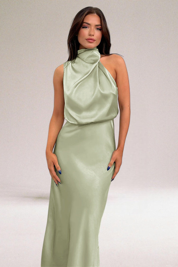 Flavia | Glamorous Satin Halter Dress for Women