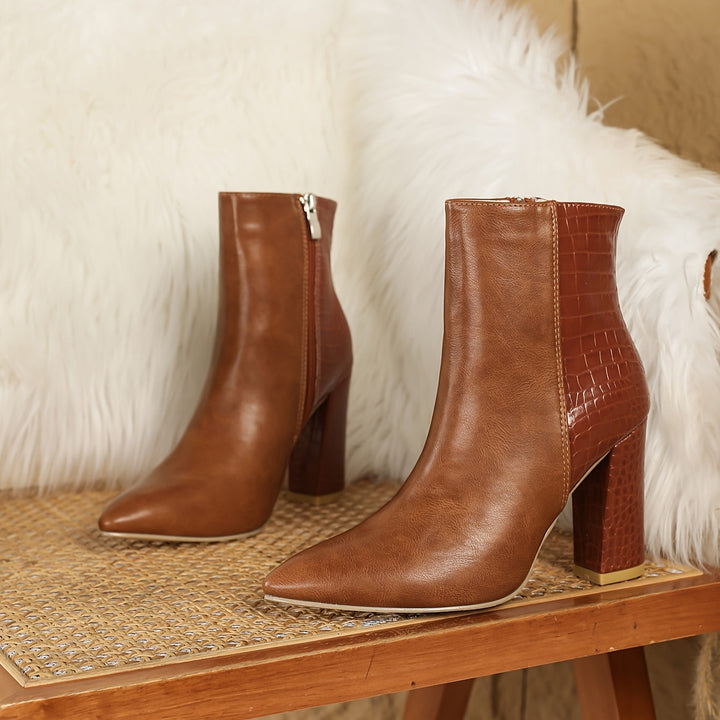 Alexandra | Elegant Western Style Wide-Heeled Pointed Ankle Boots