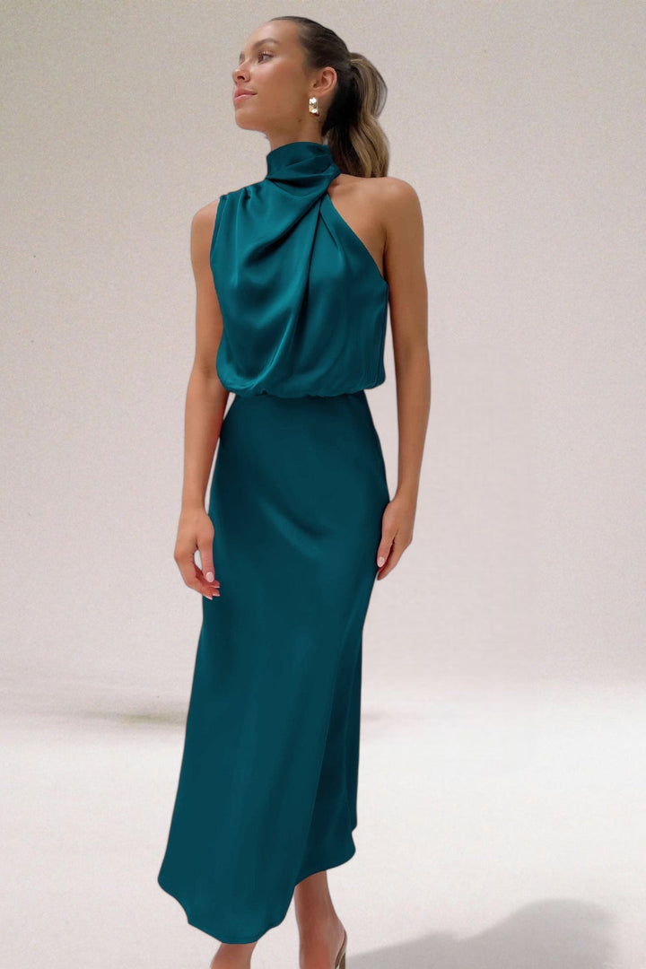 Flavia | Glamorous Satin Halter Dress for Women