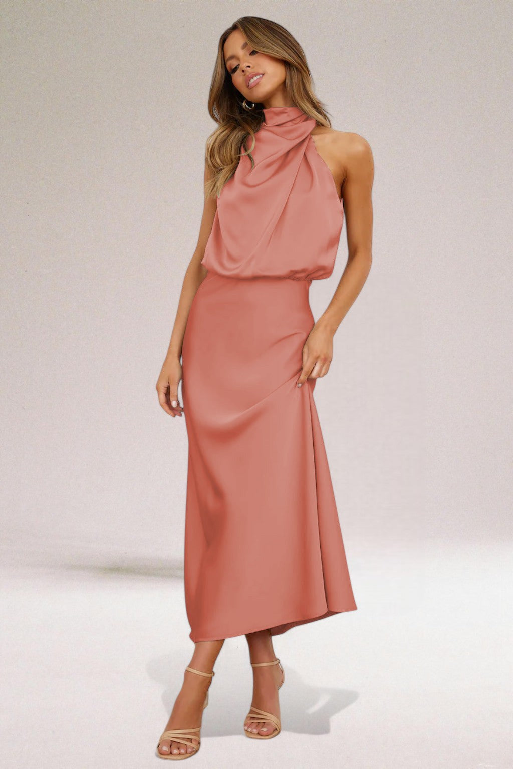 Flavia | Glamorous Satin Halter Dress for Women