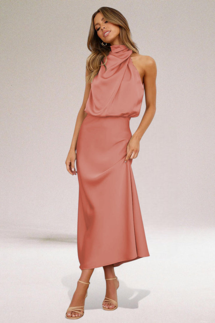Flavia | Glamorous Satin Halter Dress for Women