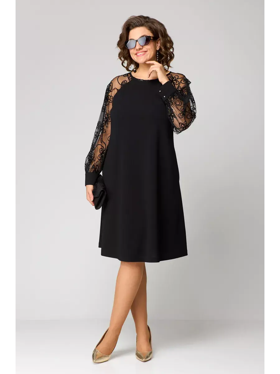 Noir Lace Sleeve Swing Dress