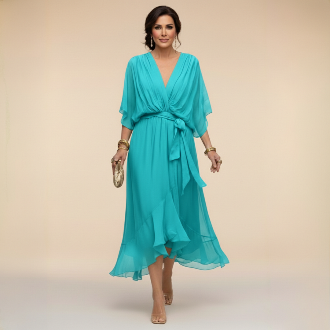 Celanovia™ Elegant Chiffon Dress with V-Neck