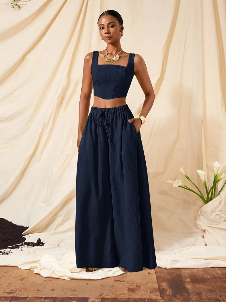 Alessia | Sleeveless Top and Wide-Leg Pants Set with Pockets