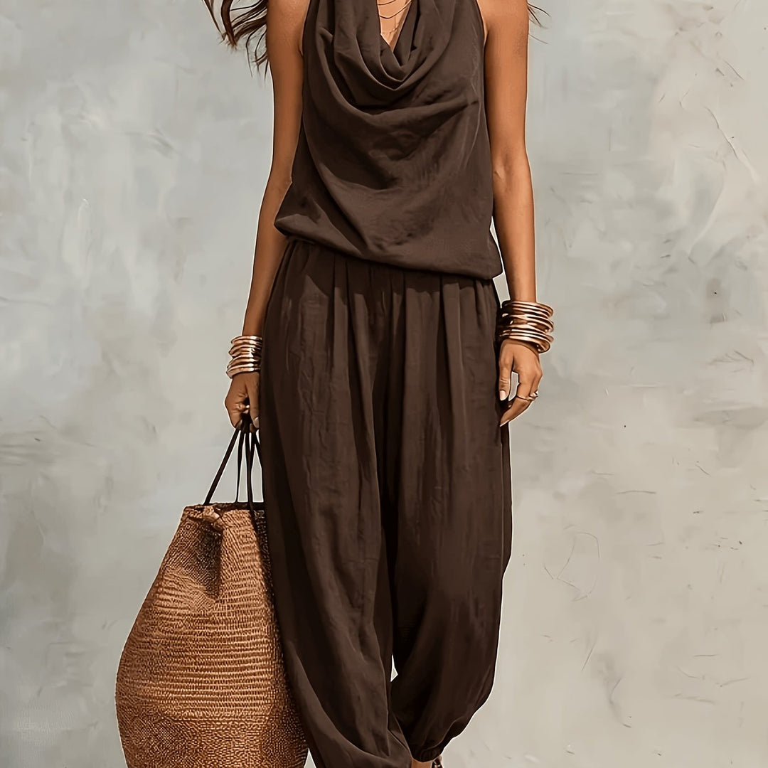 Allegra | Halter Top and Wide Leg Pants Set with Linen Texture