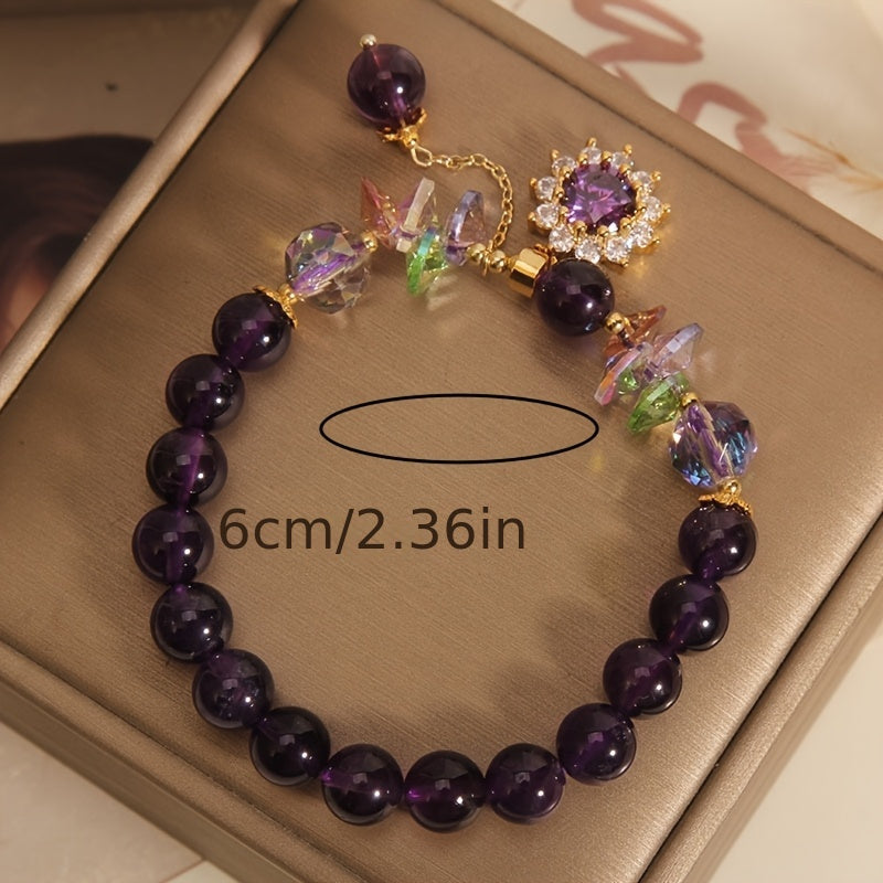 Winter | Purple Bead Bracelet with Sparkling Crystal Pendant