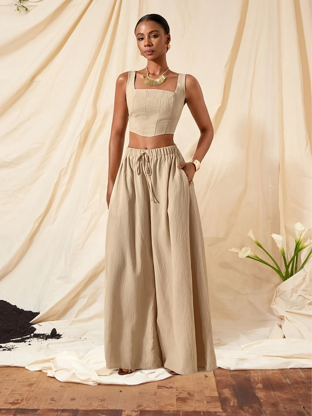 Alessia | Sleeveless Top and Wide-Leg Pants Set with Pockets