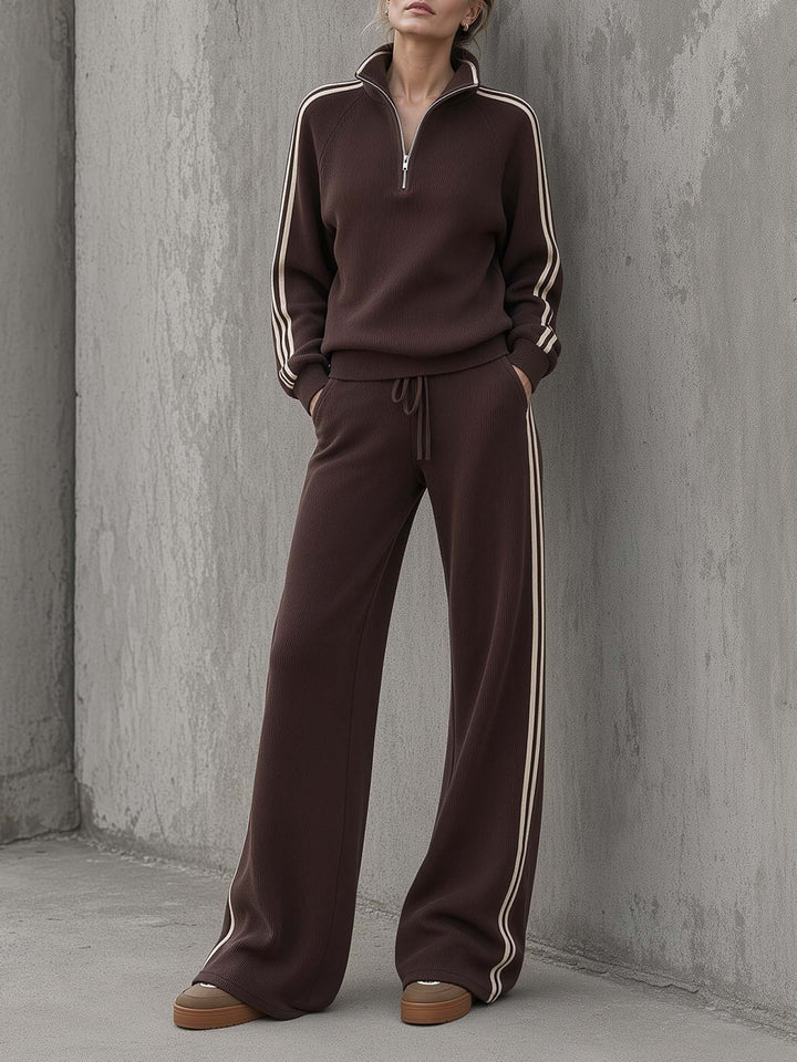 Espresso Half-Zip Knit Top & Wide-Leg Pant Set