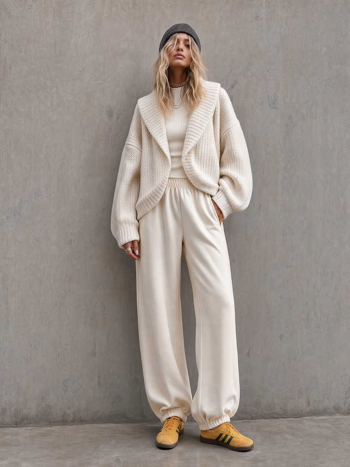 Cream Shawl Collar Chunky Cardigan & Jogger Sweatpants Set