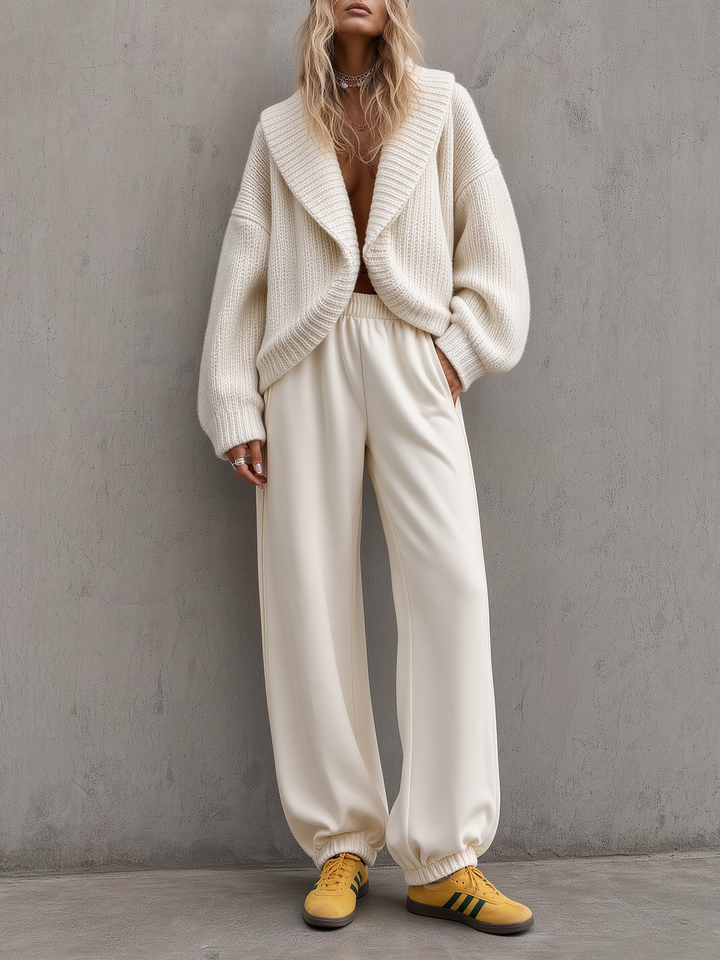 Cream Shawl Collar Chunky Cardigan & Jogger Sweatpants Set