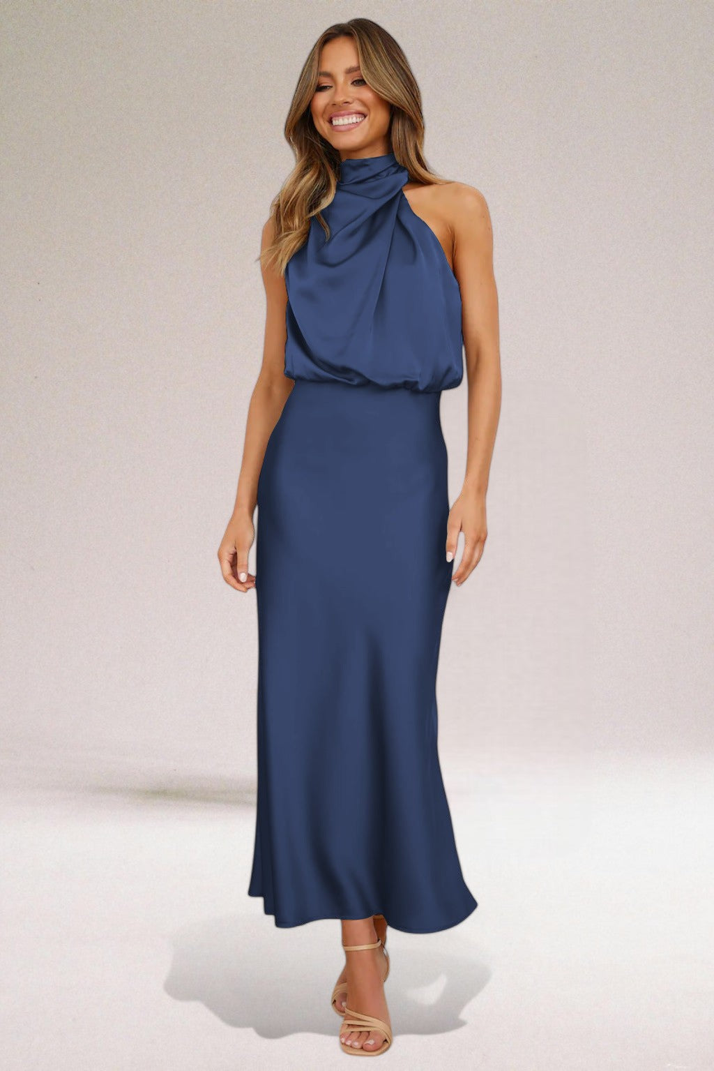 Flavia | Glamorous Satin Halter Dress for Women