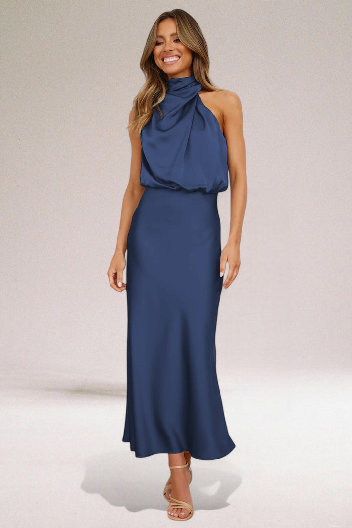 Flavia | Glamorous Satin Halter Dress for Women