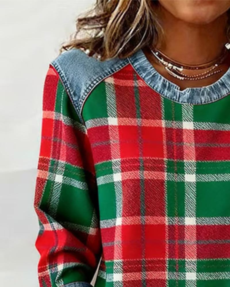 Nina | Fashionable Sweatshirt with Checkered Patchwork