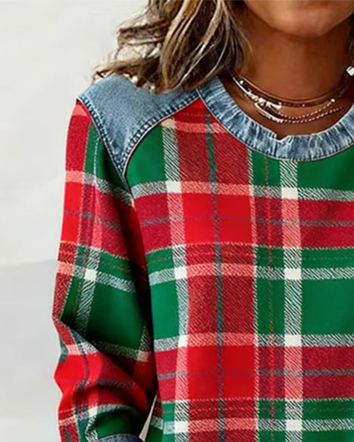 Nina | Fashionable Sweatshirt with Checkered Patchwork