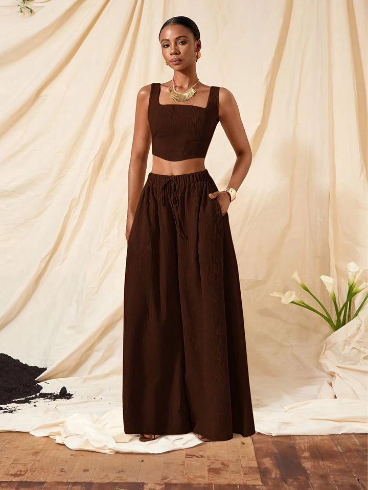 Alessia | Sleeveless Top and Wide-Leg Pants Set with Pockets