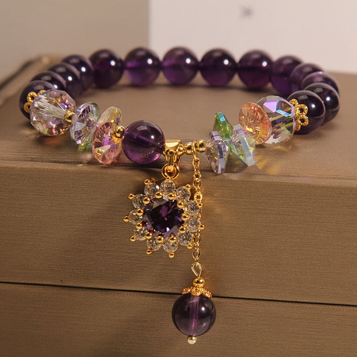 Winter | Purple Bead Bracelet with Sparkling Crystal Pendant