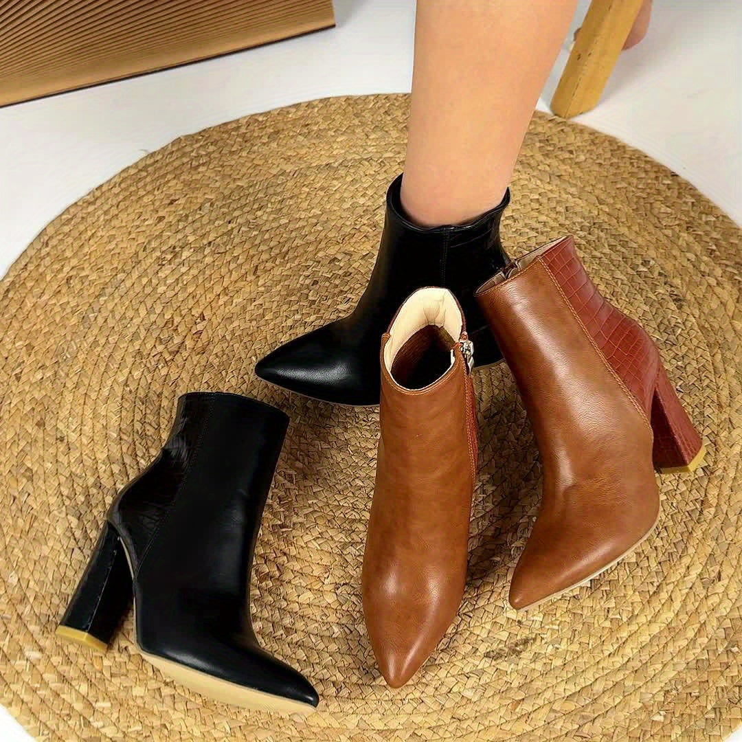 Alexandra | Elegant Western Style Wide-Heeled Pointed Ankle Boots