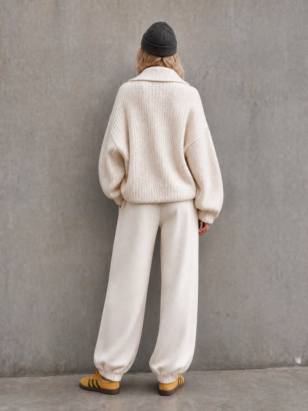 Cream Shawl Collar Chunky Cardigan & Jogger Sweatpants Set