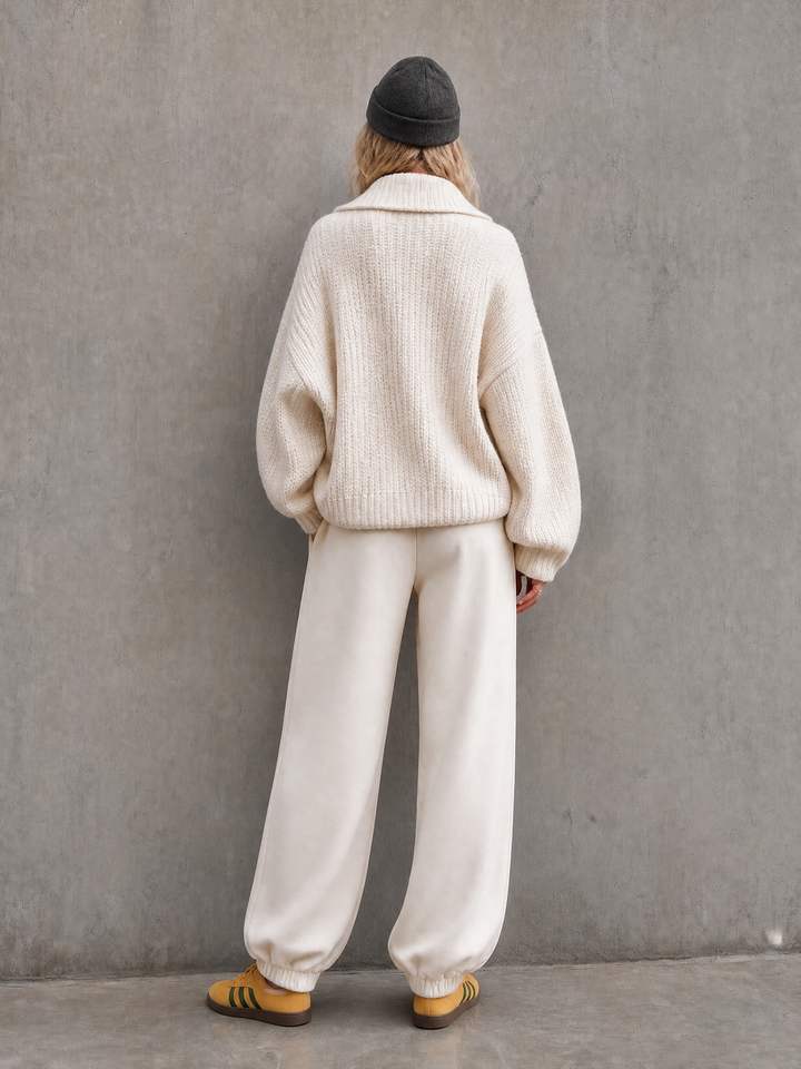 Cream Shawl Collar Chunky Cardigan & Jogger Sweatpants Set