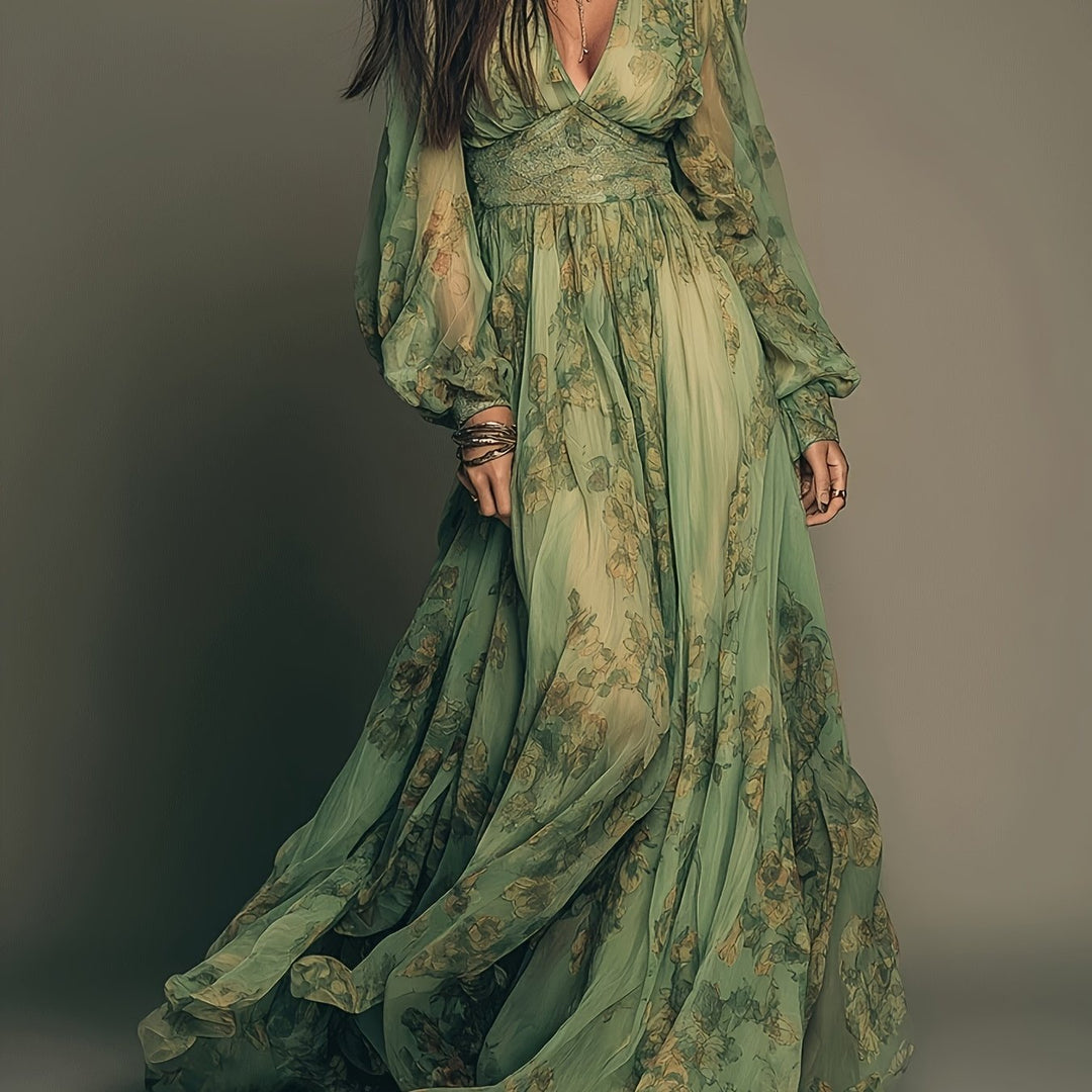 Amanda | Bohemian Floral Maxi Dress with Ruffles and Vintage Charm