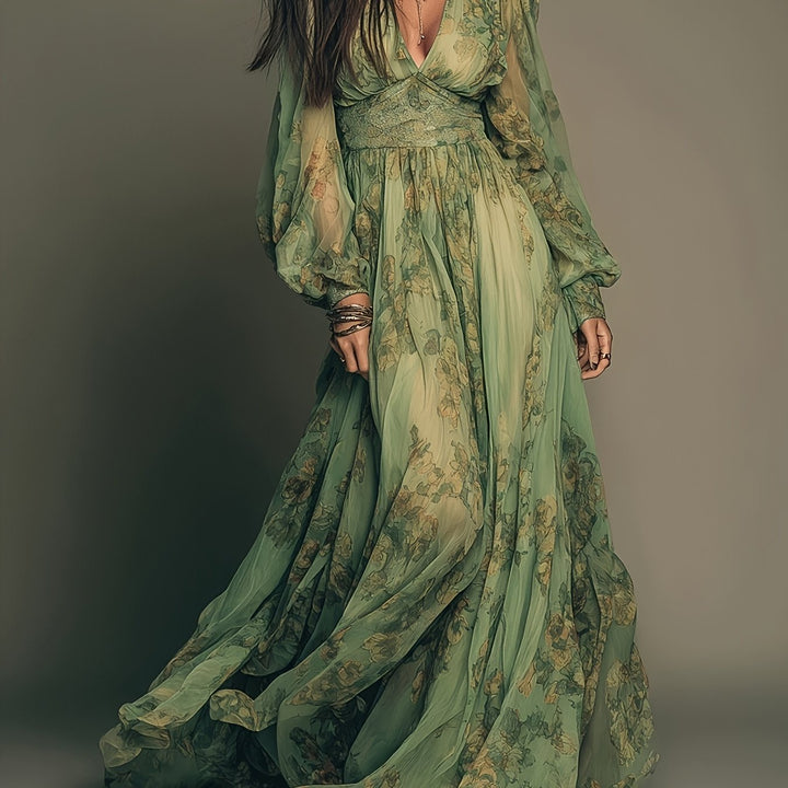 Amanda | Bohemian Floral Maxi Dress with Ruffles and Vintage Charm