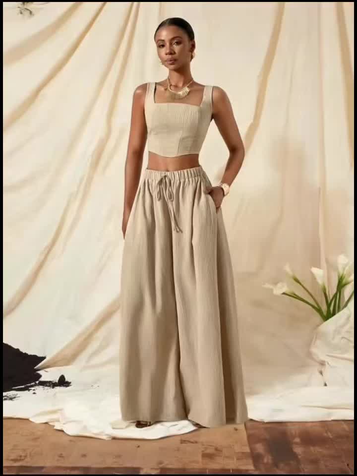Alessia | Sleeveless Top and Wide-Leg Pants Set with Pockets