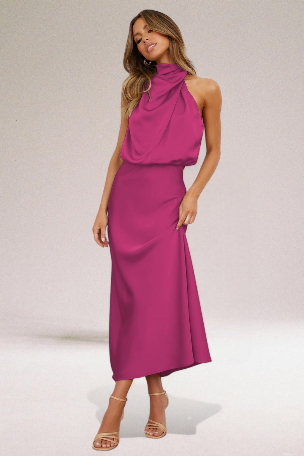Flavia | Glamorous Satin Halter Dress for Women