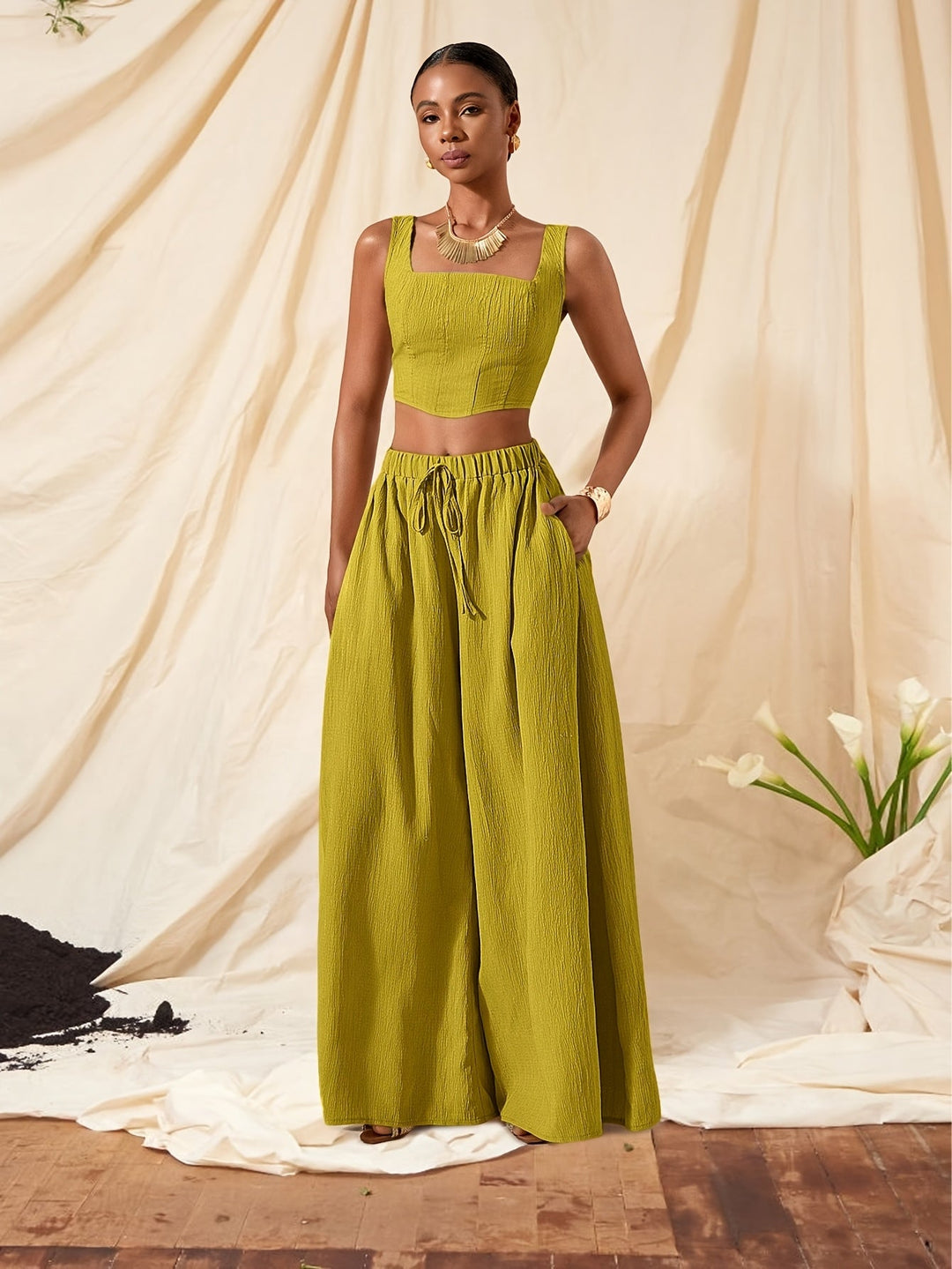 Alessia | Sleeveless Top and Wide-Leg Pants Set with Pockets