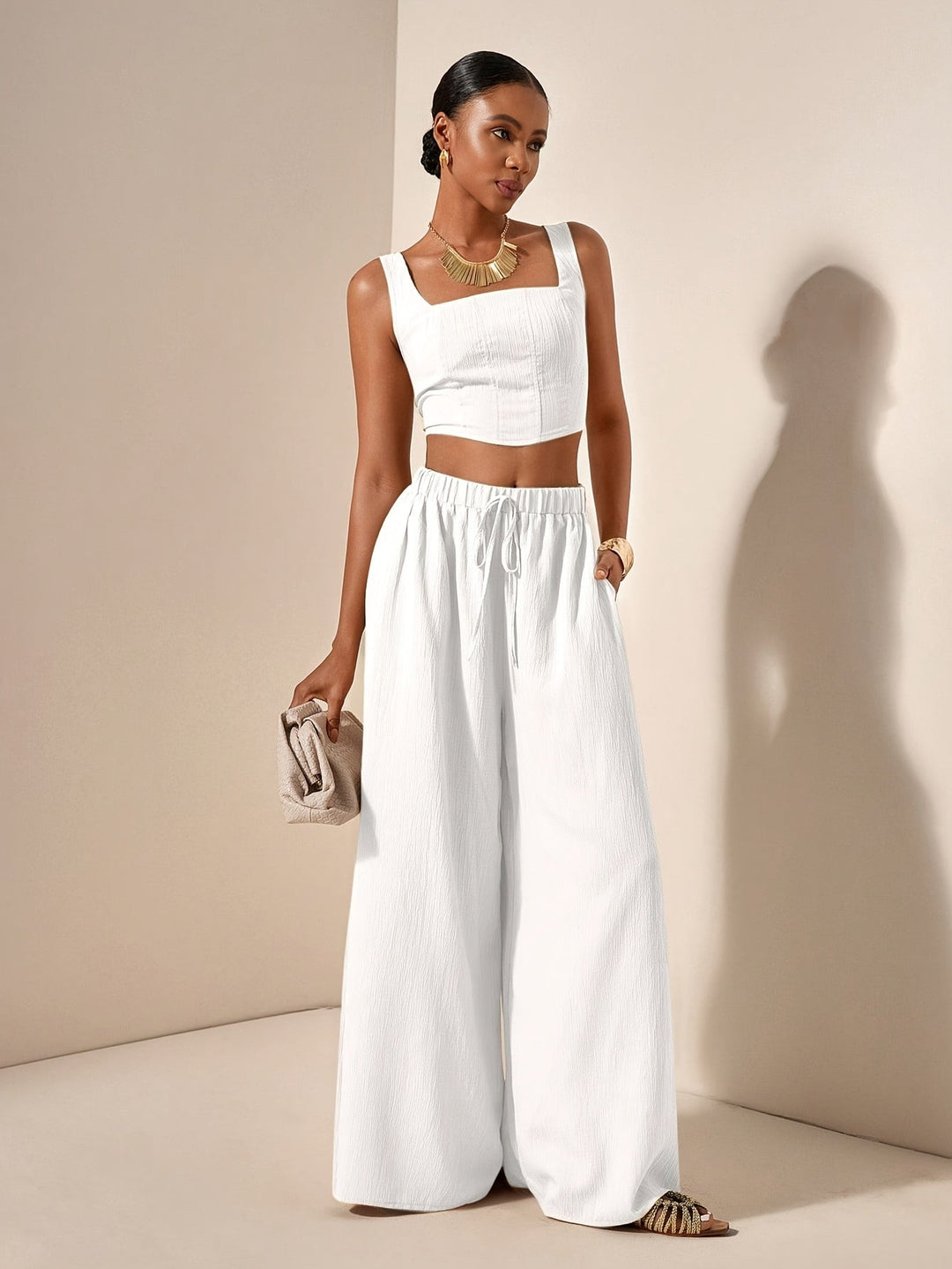 Alessia | Sleeveless Top and Wide-Leg Pants Set with Pockets