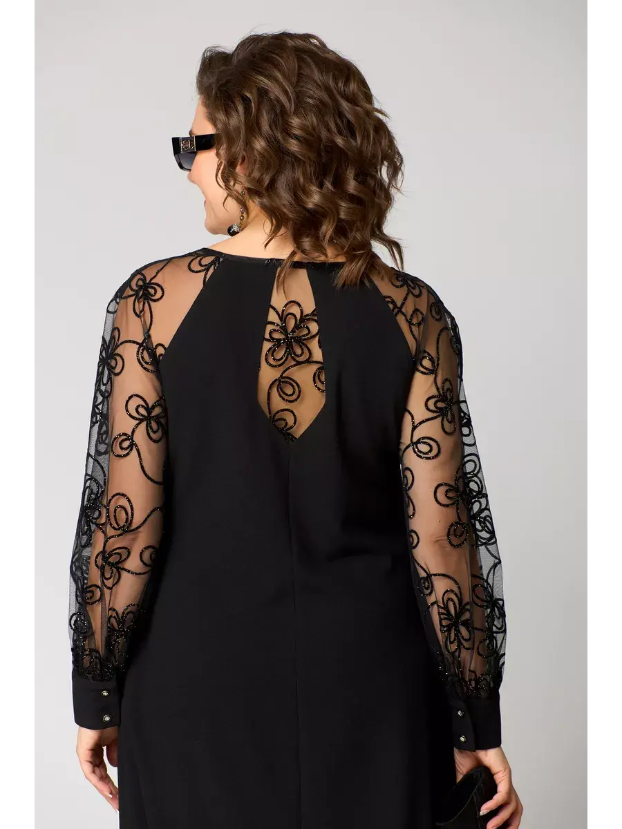 Noir Lace Sleeve Swing Dress
