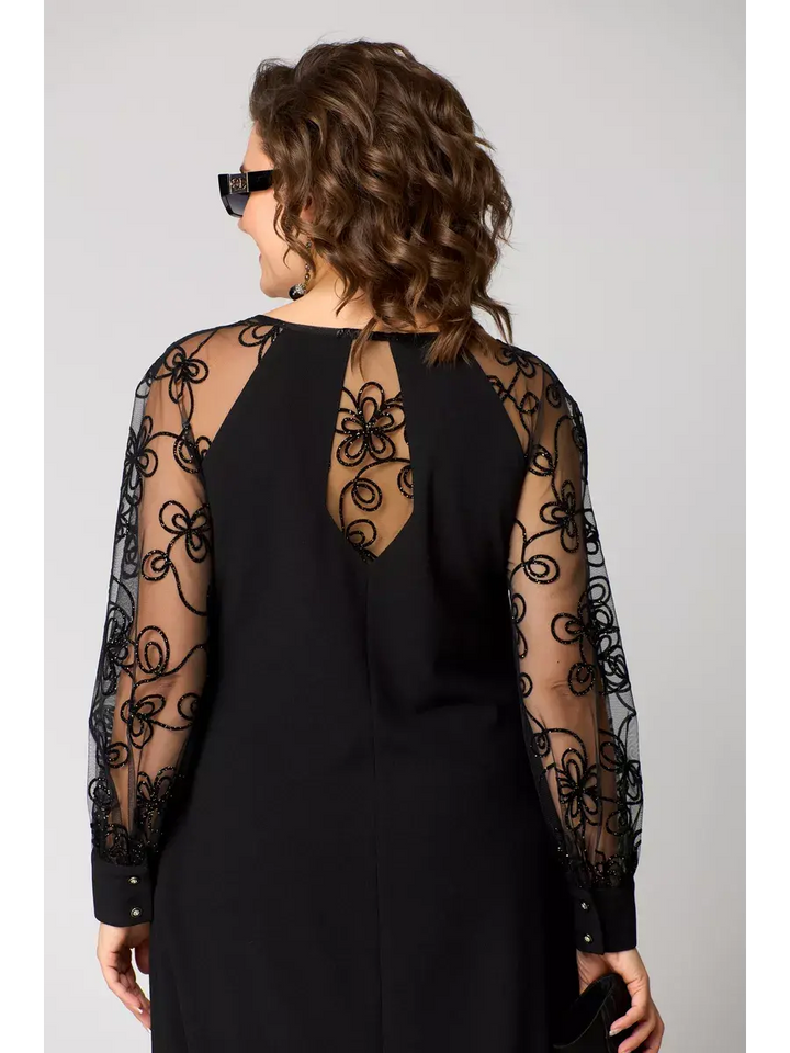 Noir Lace Sleeve Swing Dress
