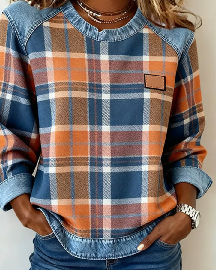 Nina | Fashionable Sweatshirt with Checkered Patchwork