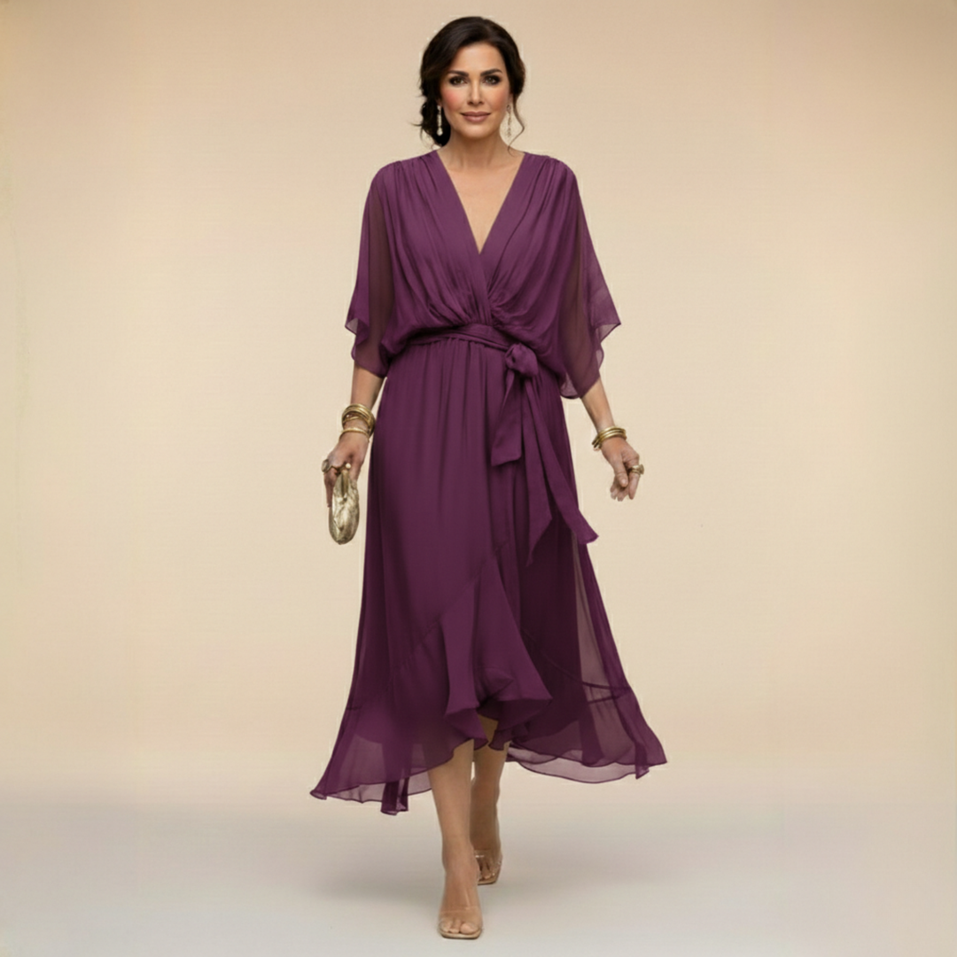 Celanovia™ Elegant Chiffon Dress with V-Neck