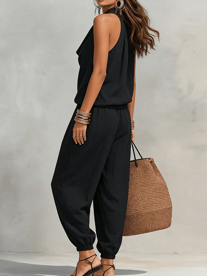 Allegra | Halter Top and Wide Leg Pants Set with Linen Texture