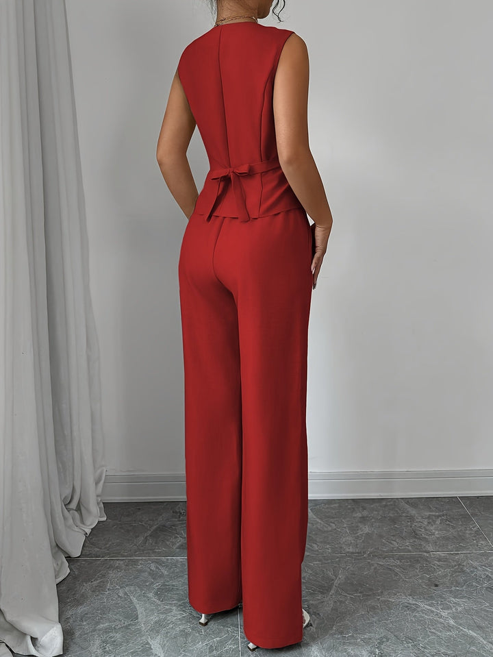 Malia |Elegant Vest with V-Neck and Straight Pants Set