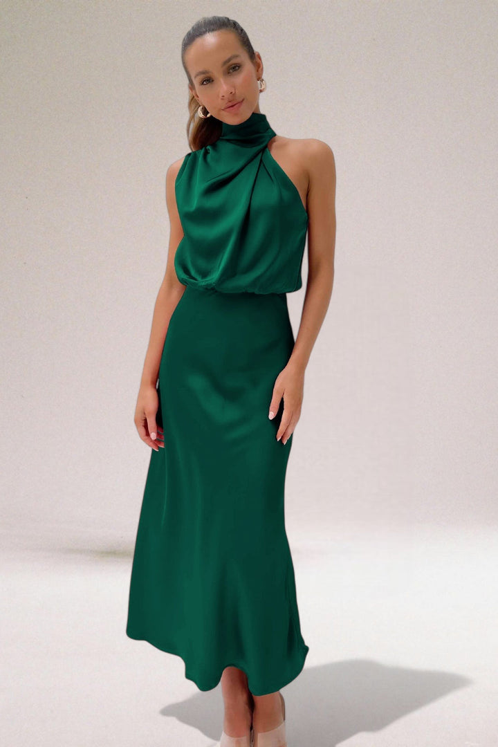 Flavia | Glamorous Satin Halter Dress for Women
