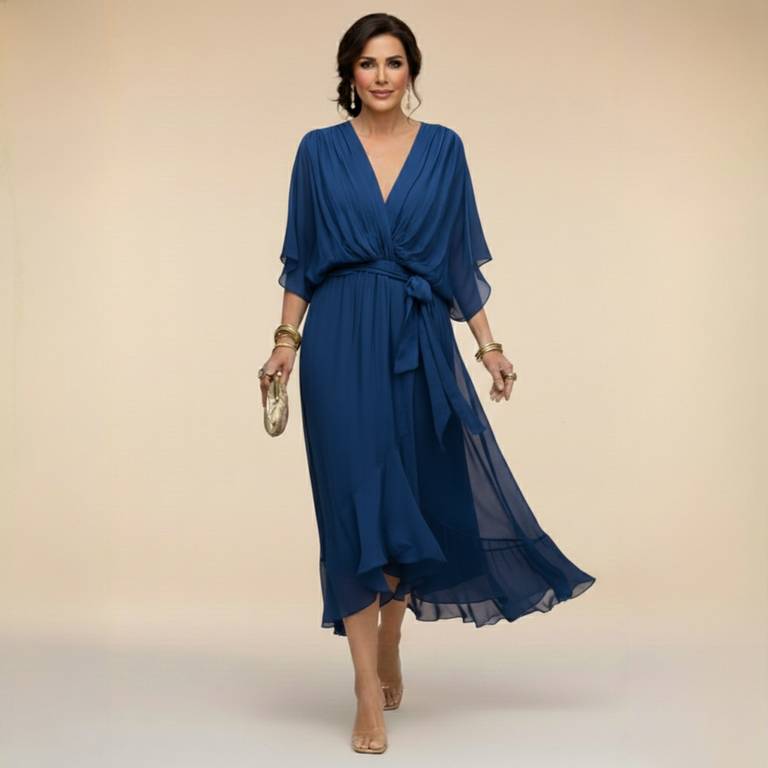 Celanovia™ Elegant Chiffon Dress with V-Neck