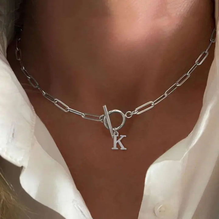 Ganelle™ Collar with Circular Lock Closure and Initial in Paperclip Shape
