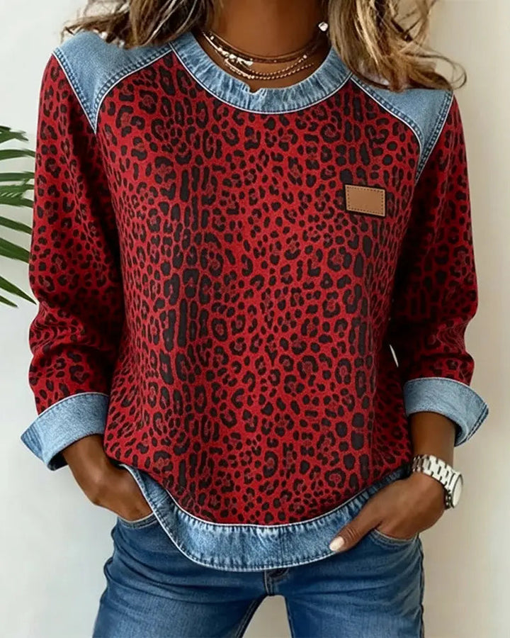 Leopard Print Patchwork Denim Jumper