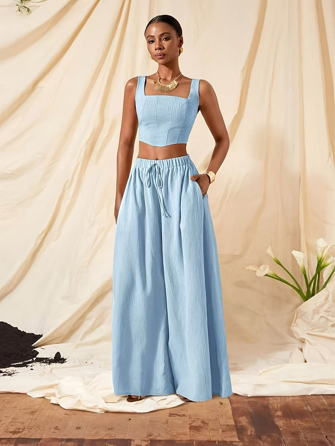 Alessia | Sleeveless Top and Wide-Leg Pants Set with Pockets
