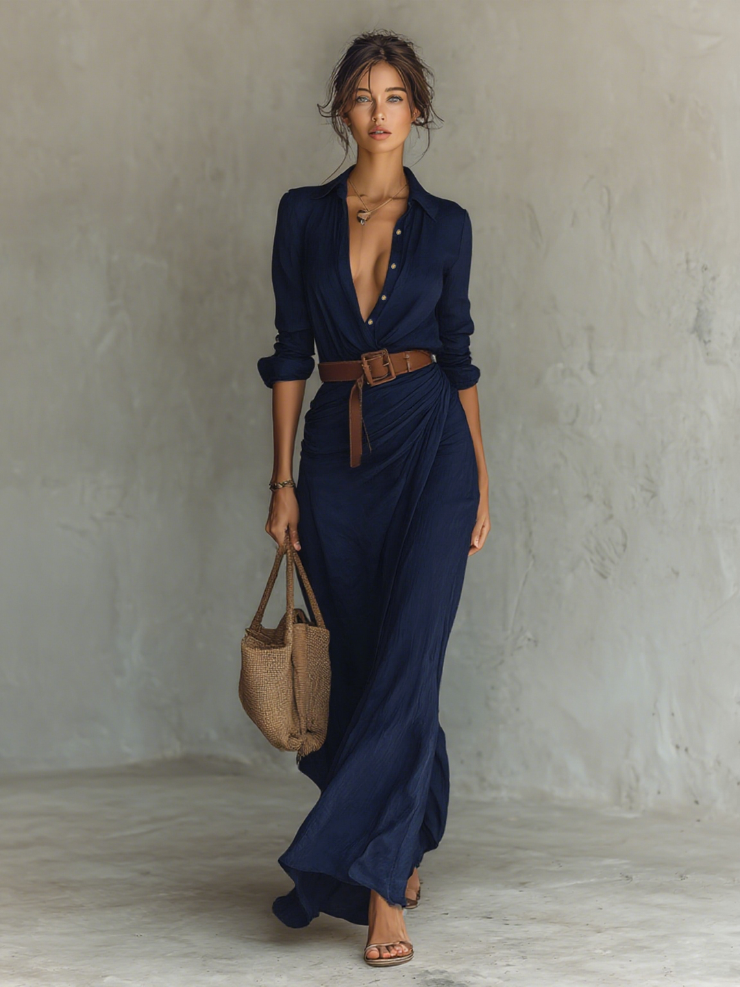 Sandra - Belted Shirt Maxi Dress