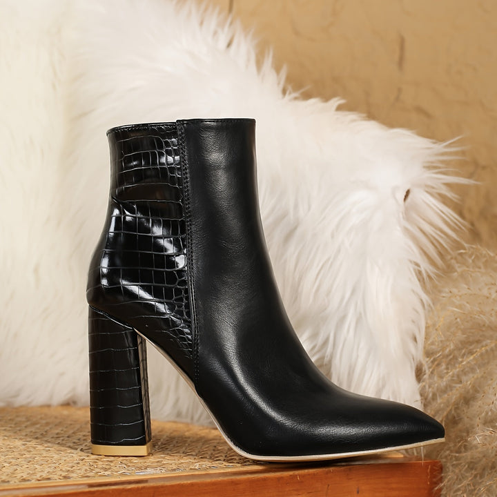 Alexandra | Elegant Western Style Wide-Heeled Pointed Ankle Boots