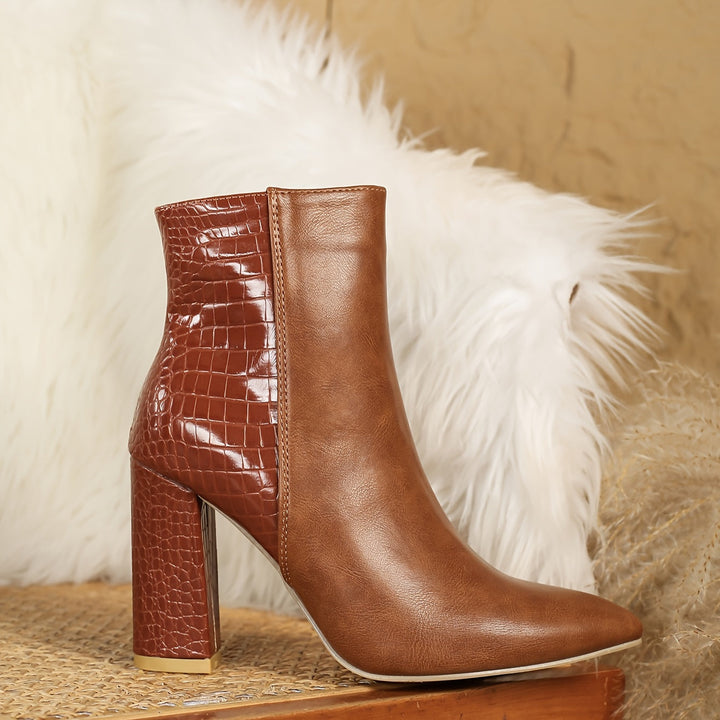 Alexandra | Elegant Western Style Wide-Heeled Pointed Ankle Boots
