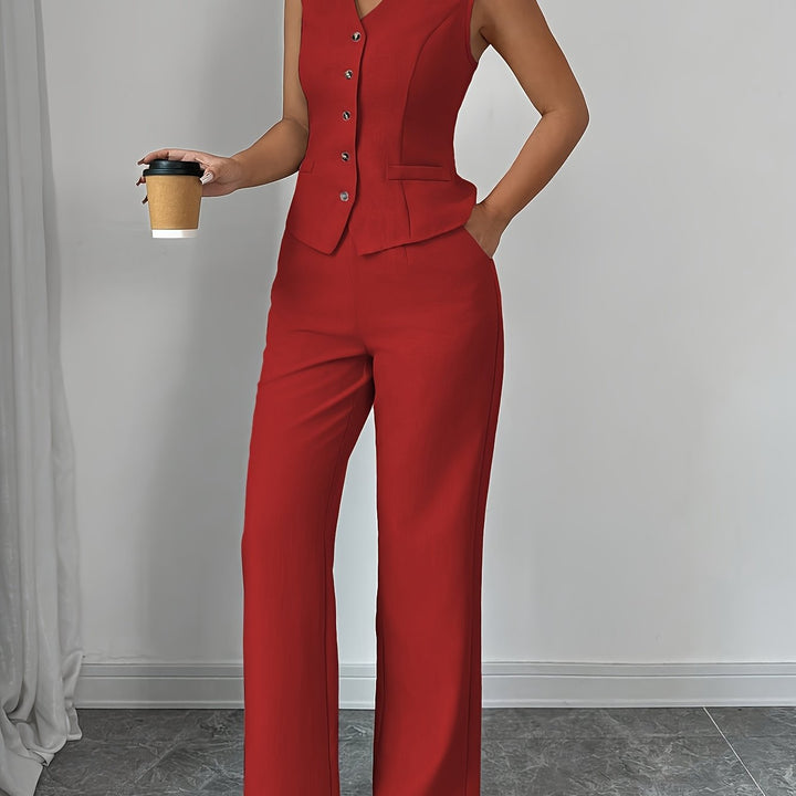 Malia |Elegant Vest with V-Neck and Straight Pants Set