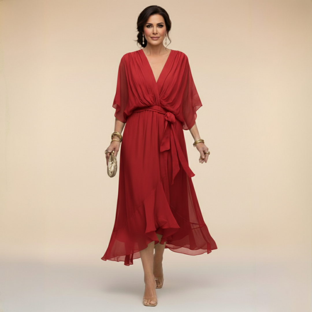 Celanovia™ Elegant Chiffon Dress with V-Neck