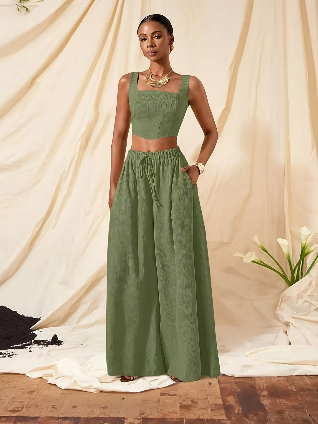 Alessia | Sleeveless Top and Wide-Leg Pants Set with Pockets