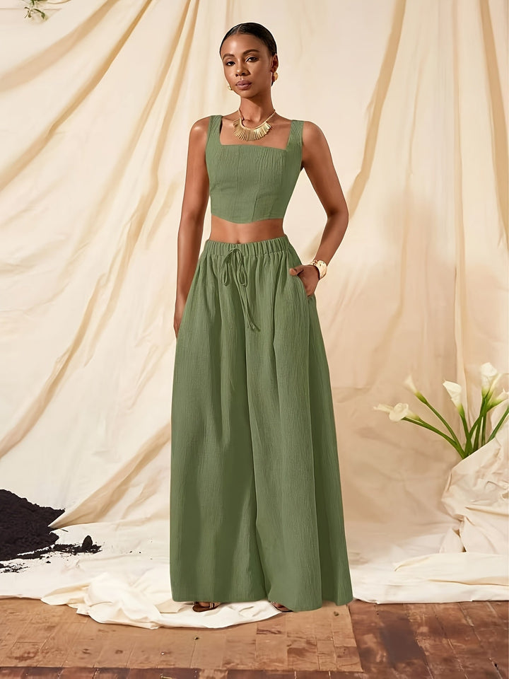 Alessia | Sleeveless Top and Wide-Leg Pants Set with Pockets